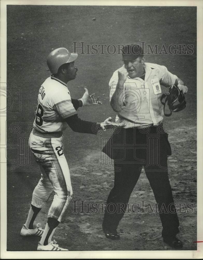 1977 Press Photo Houston Astros&#39; Cesar Cedeno called out at home by umpire- Historic Images