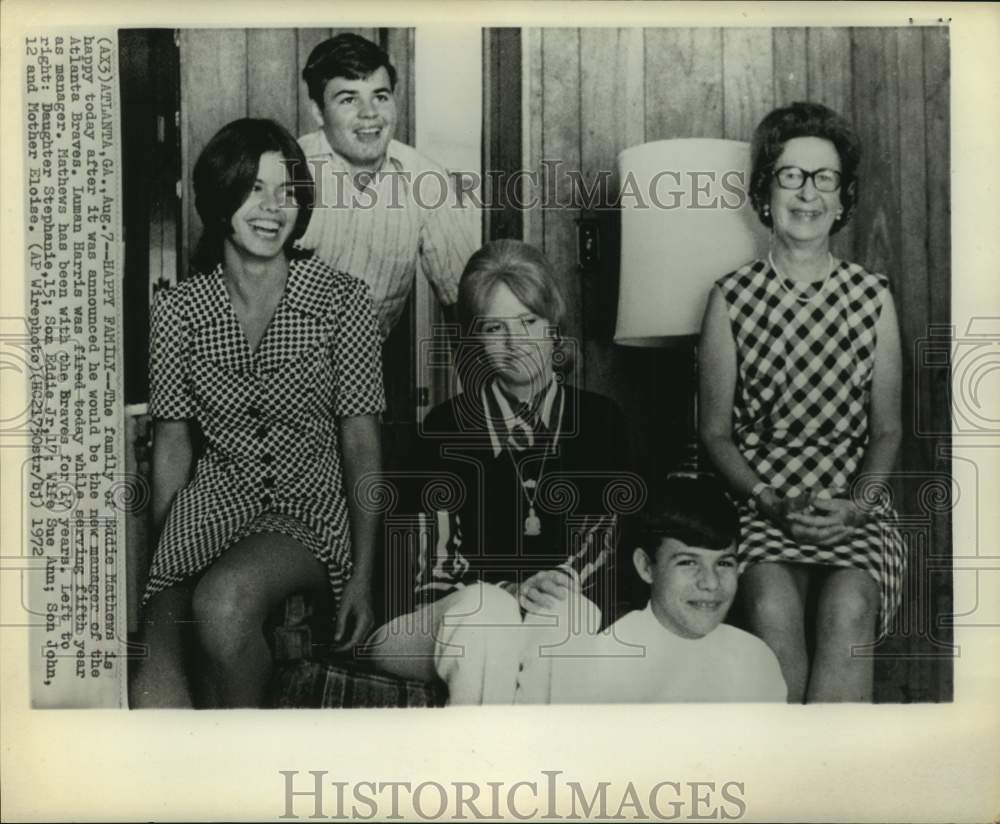 1972 Press Photo Family of Atlanta Braves manager, Eddie Mathews, baseball- Historic Images