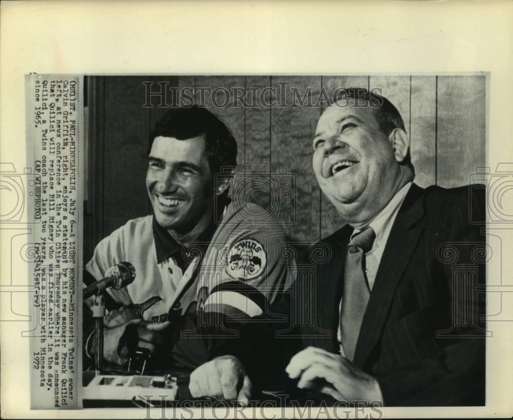 1972 Press Photo Twins owner Calvin Griffith announces Frank Quilici new manager- Historic Images