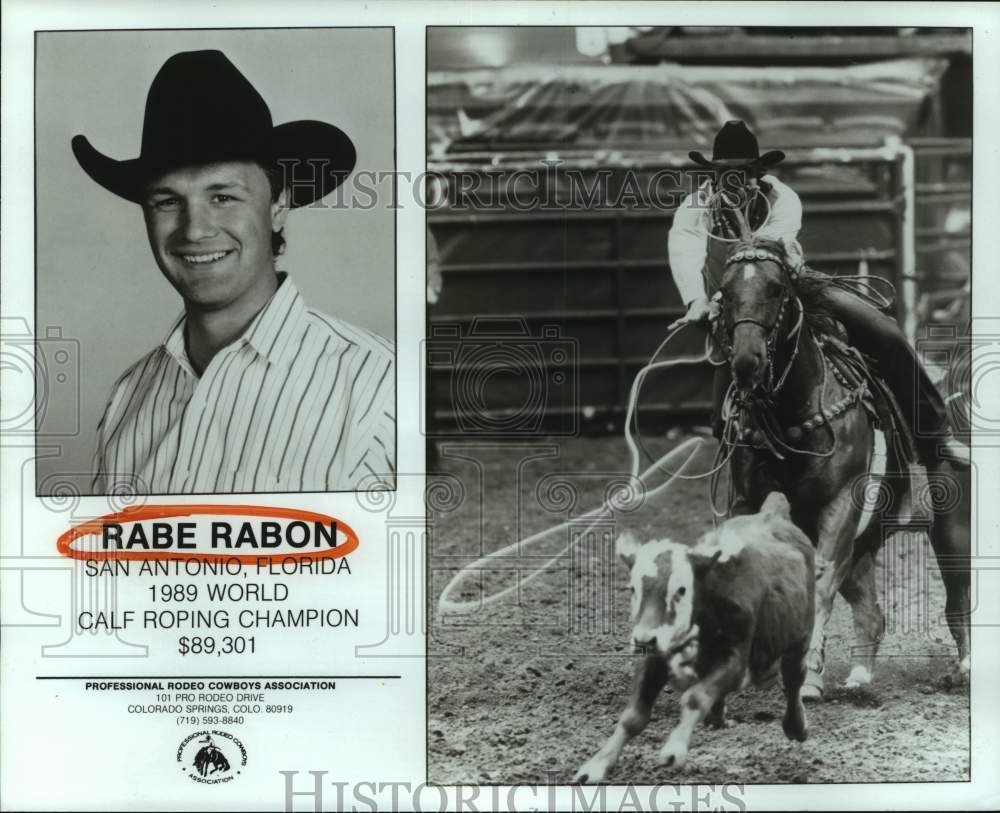 1990 Press Photo Calf Roping Champion Rabe Rabon of San Antonio, Florida- Historic Images