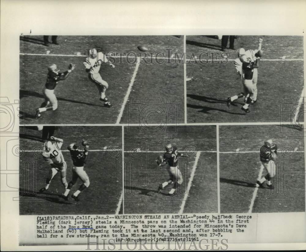 1961 Press Photo Washington&#39;s George Flemming intercepts Minnesota pass.- Historic Images