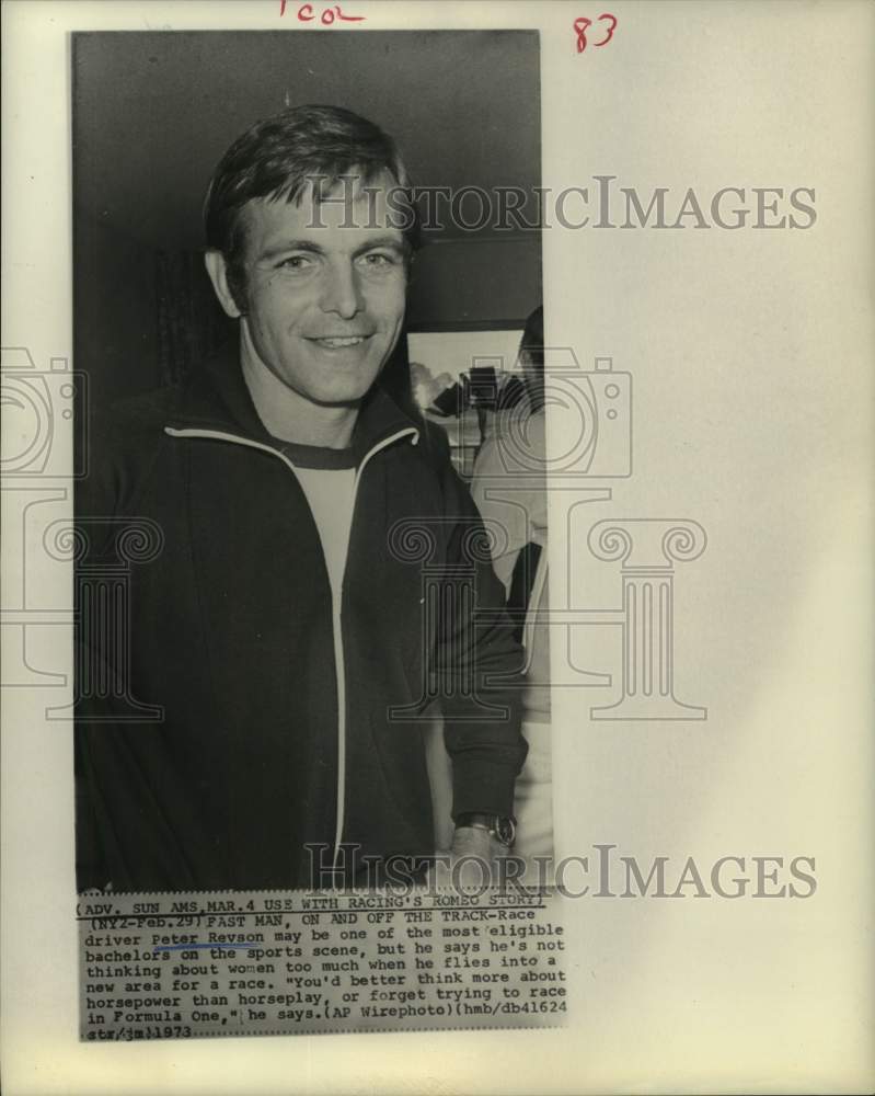 1973 Press Photo Formula 1 race car driver Peter Revson - fast on and off track.- Historic Images