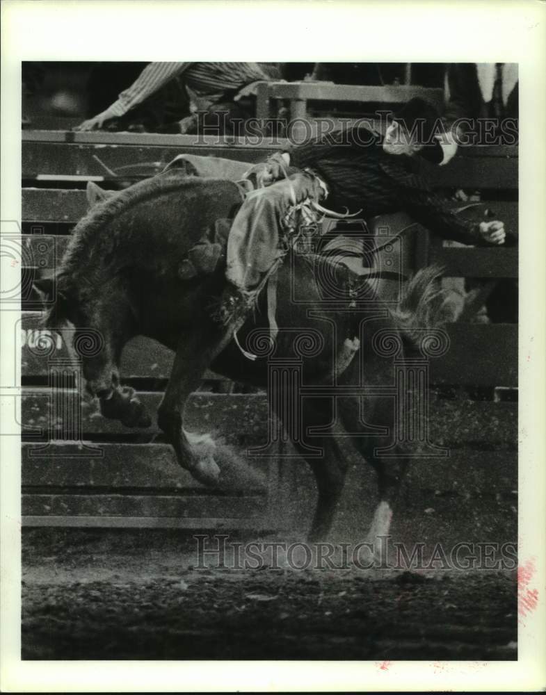 1990 Press Photo Ty Murray holds on during bronc riding event at the Astrodome.- Historic Images