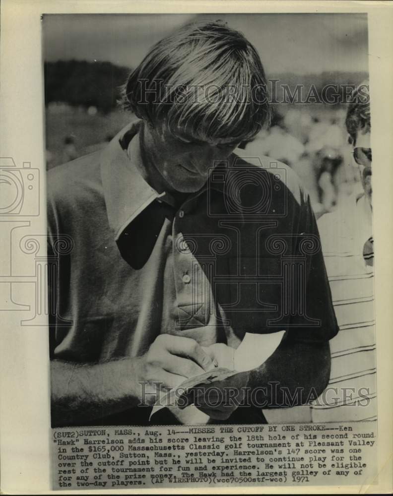 1971 Press Photo Ken &quot;Hawk&quot; Harrelson misses cut at Massachusetts Classic by 1.- Historic Images