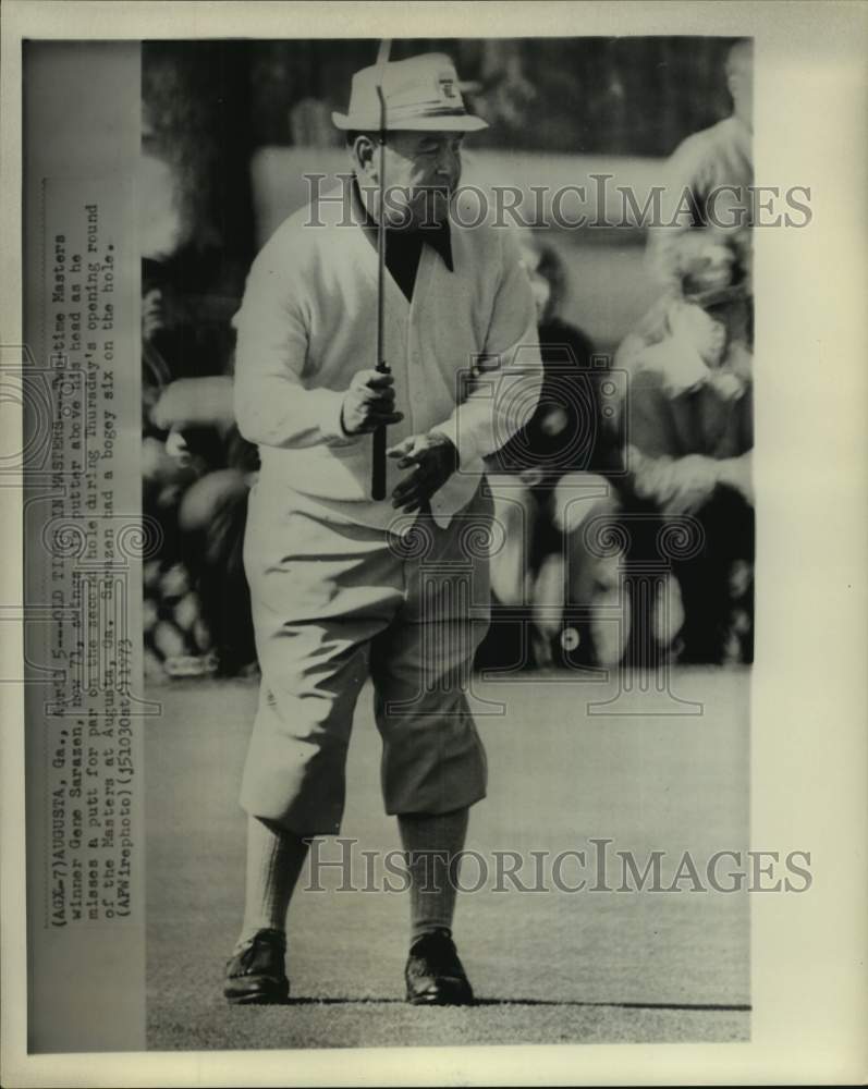 1973 Press Photo Two-time Masters winner Gene Sarazen misses par putt at Augusta- Historic Images