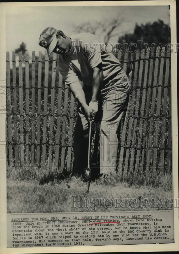 1968 Press Photo Pro golfer Lee Trevino&#39;s shot out of rough in Greater Milwaukee- Historic Images