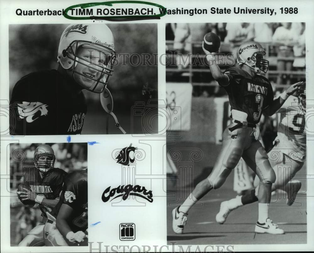 1988 Press Photo Three photos of Washington State football player Timm Rosenbach- Historic Images