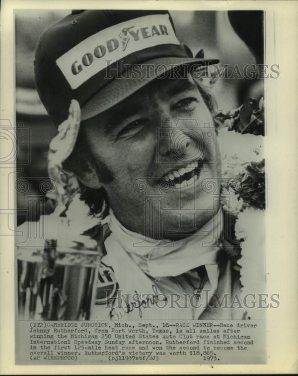 1973 Press Photo Race drive Johnny Rutherford celebrates win of ...