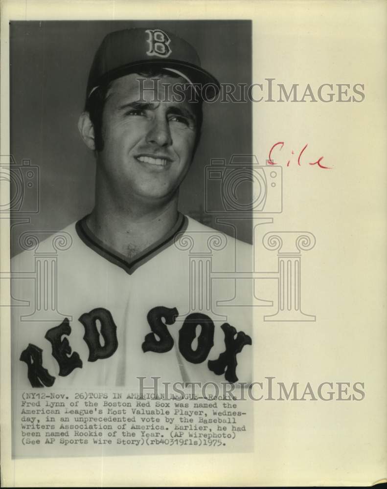 1975 Press Photo Boston Red Sox baseball player Fred Lynn named MVP - hcs19307- Historic Images