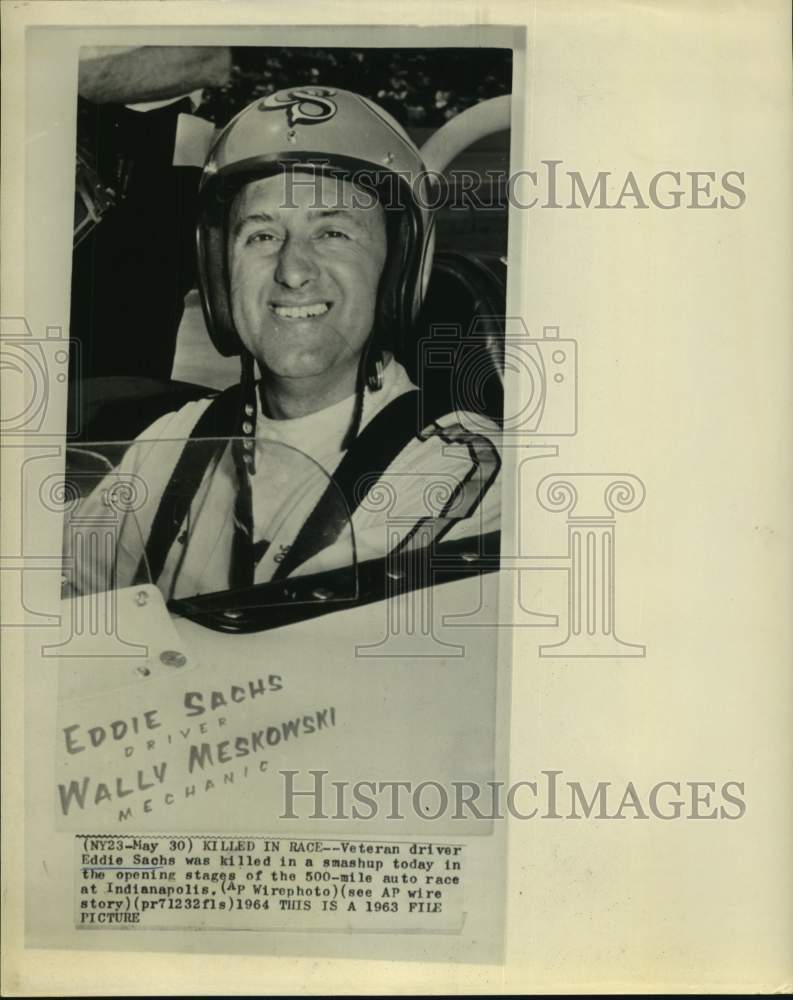 1963 Press Photo Race driver Eddie Sachs killed during Indianapolis 500 crash.- Historic Images
