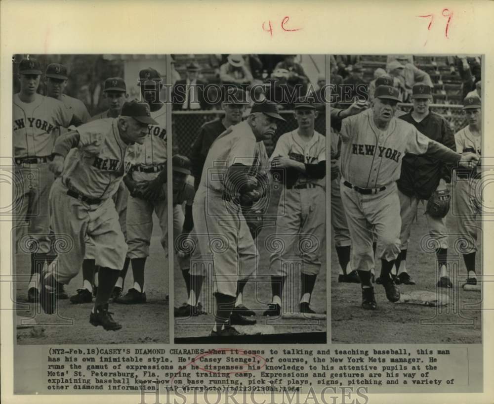 1964 Press Photo 3 photos of New York Mets baseball manager Casey Stengel- Historic Images