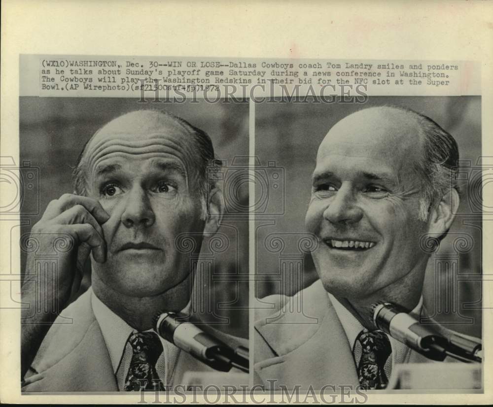 1972 Press Photo Dallas Cowboys football Tom Landry talks to reporters- Historic Images