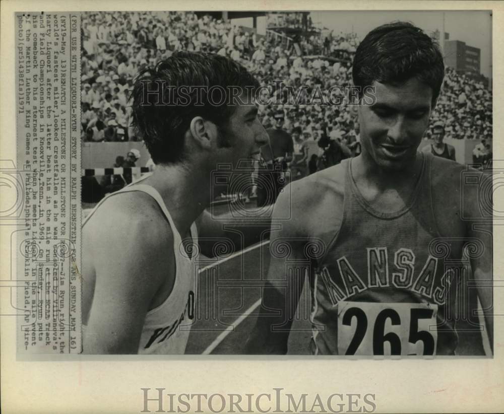 1971 Press Photo World&#39;s fastest miler Jim Ryun with Villanova&#39;s Marty Liquori- Historic Images