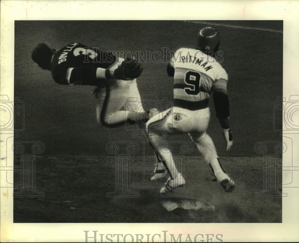 1981 Press Photo Houston Astros baseball player Joe Pittman steals second base- Historic Images