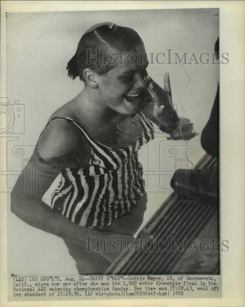 1970 Press Photo Debbie Meyer wins 1500-meter freestyle final at Nat&#39;l AAU meet- Historic Images