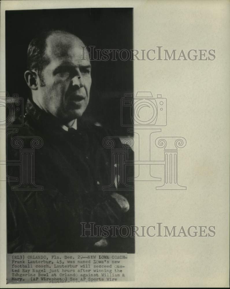 1970 Press Photo Iowa football coach Frank Lauterbur watches action during game- Historic Images