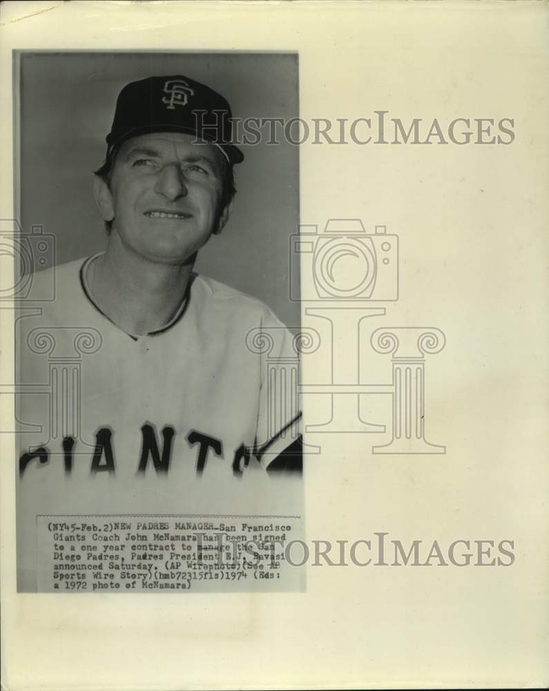 1972 Press Photo San Francisco Giants baseball coach John McNamara smiles- Historic Images