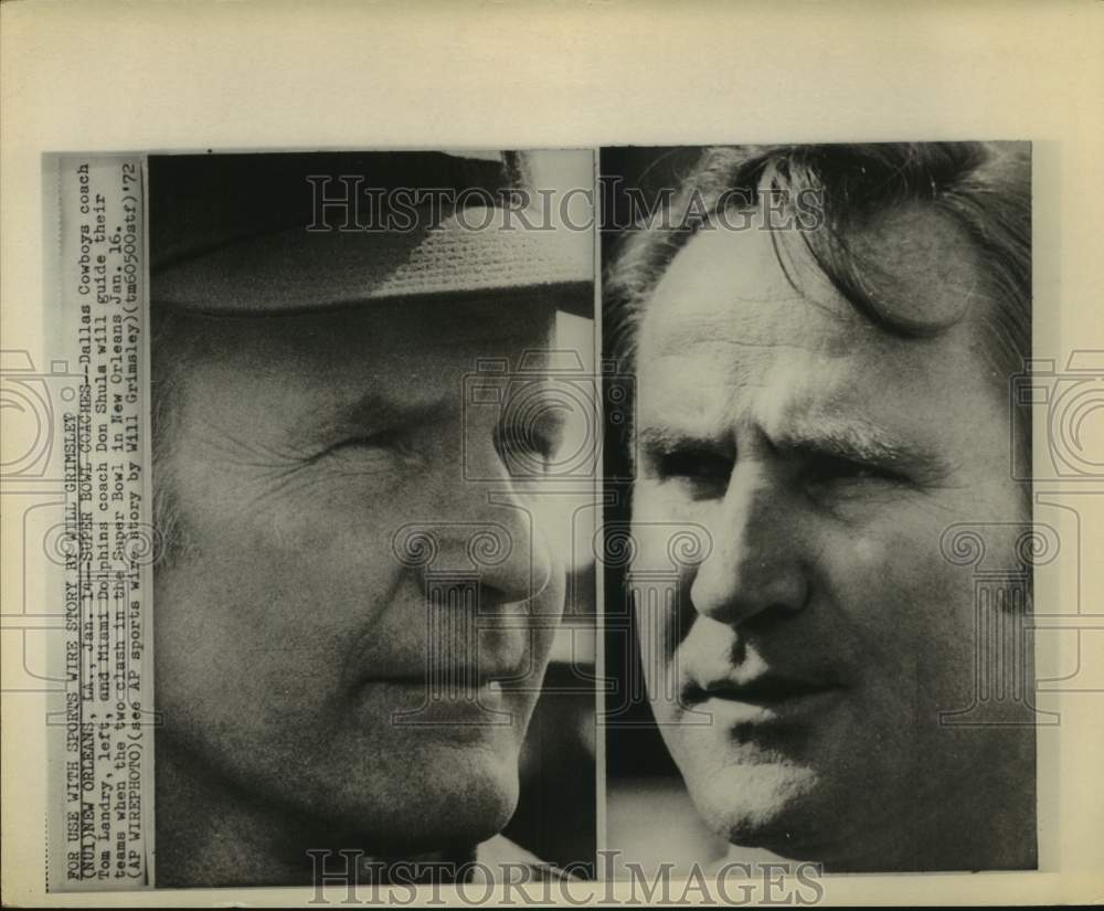 1972 Press Photo Dallas Cowboys Tom Landry and Dolphins Don Shula- Historic Images