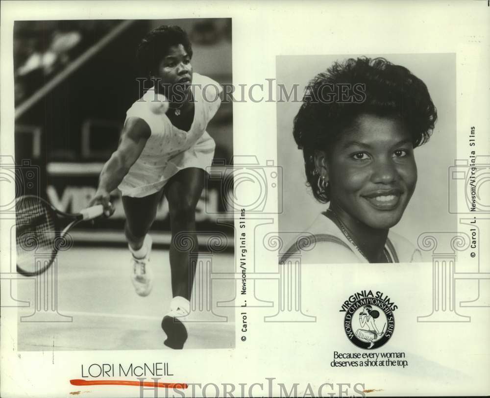 1988 Press Photo Two photos of tennis player Lori McNeil with Virginia Slims- Historic Images