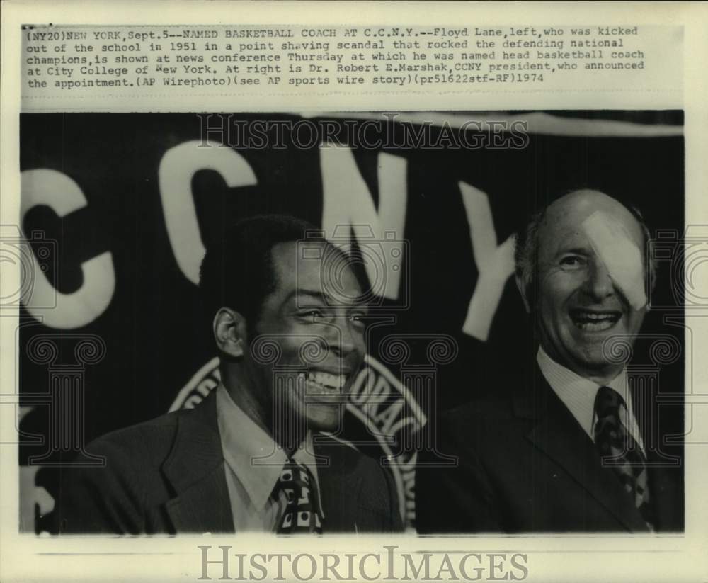 1974 Press Photo Floyd Lane named new basketball at City College of NY- Historic Images