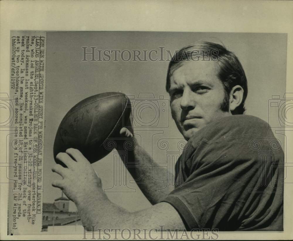 1972 Press Photo USC football quarterback Mike Rae is ready to throw in practice- Historic Images