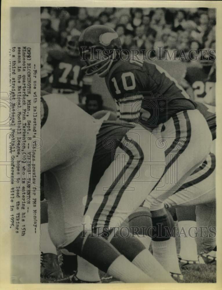 1975 Press Photo Vikings QB Fran Tarkenton aiming for 3rd NFC championship- Historic Images