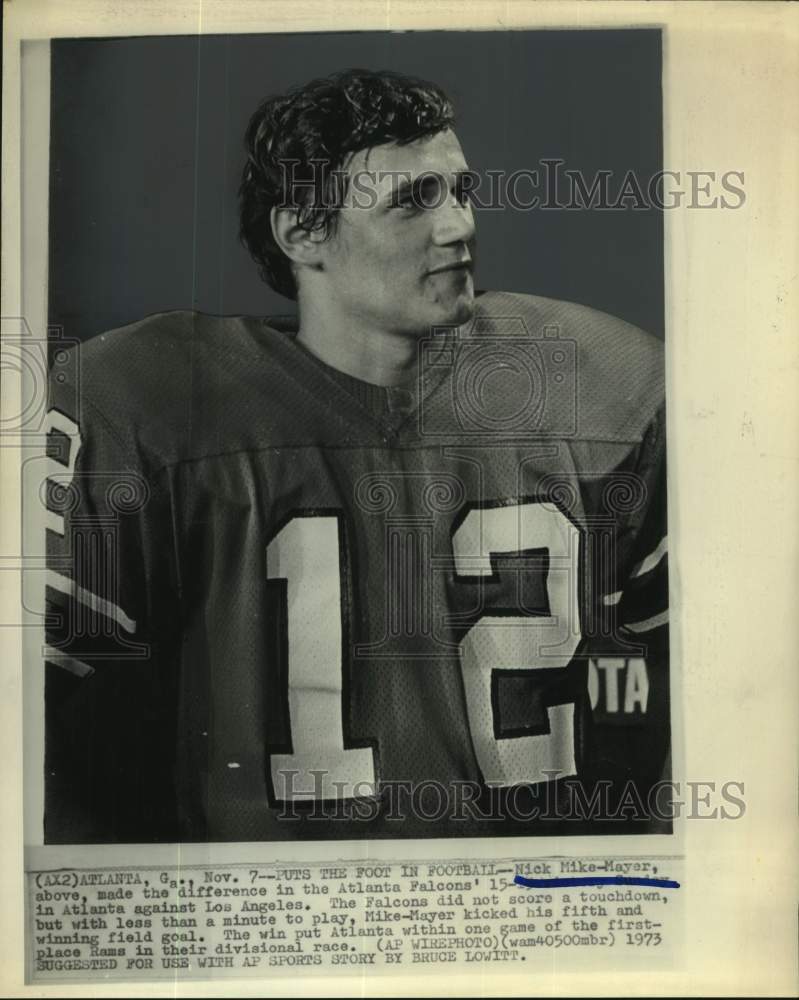 1973 Press Photo Atlanta Falcons football player Nick Mike-Mayer - hcs22043- Historic Images