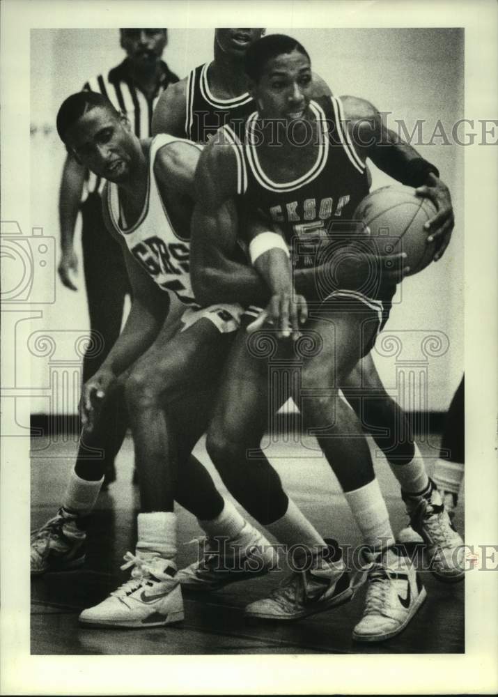 1988 Press Photo TSU's Angelo Garrett & JSU's Demetrius Abrams tangle over ball- Historic Images