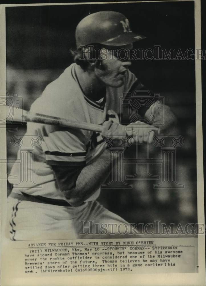 1973 Press Photo Milwaukee Brewers baseball player Gorman Thomas at bat- Historic Images