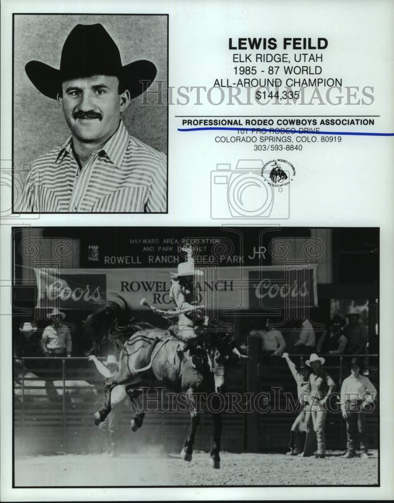 1985 Press Photo 2 photos of Lewis Feild, 1985-87 World All-Around Rodeo Champ- Historic Images