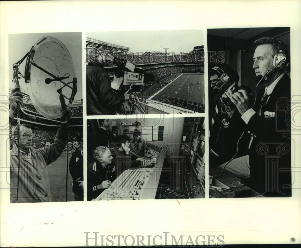 Press Photo Behind-the-scenes images of CBS-TV staffers airing a Super Bowl game- Historic Images