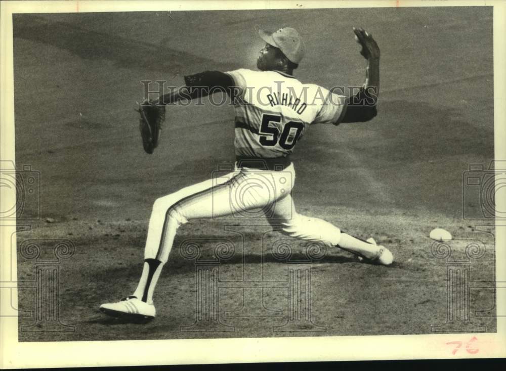 1979 Press Photo Houston Astros&#39; pitcher James Rodney (J.R.) Richard winds up- Historic Images