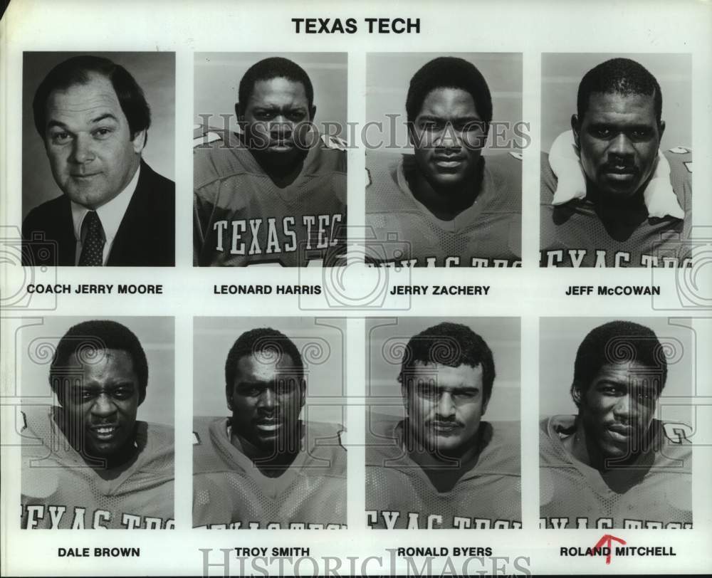 1986 Press Photo Texas Tech coach and seven members of the football team- Historic Images