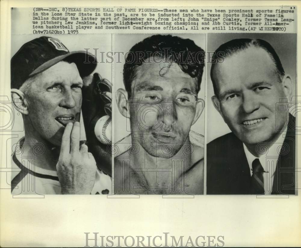 1973 Press Photo John "Snipe" Conley, Lew Jenkins, Abb Curtis to TX Hall of Fame- Historic Images