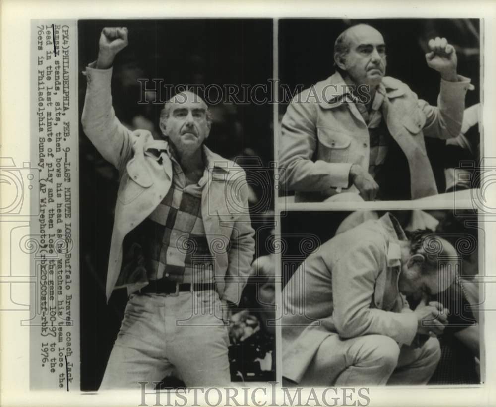 1976 Press Photo Coach Jack Ramsey watches his Braves lose to Philadelphia 76ers- Historic Images