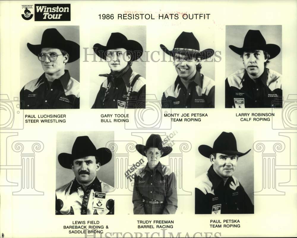 1986 Press Photo Resistol Hats Outfit members on the PRCA Winston Tour (rodeo)- Historic Images