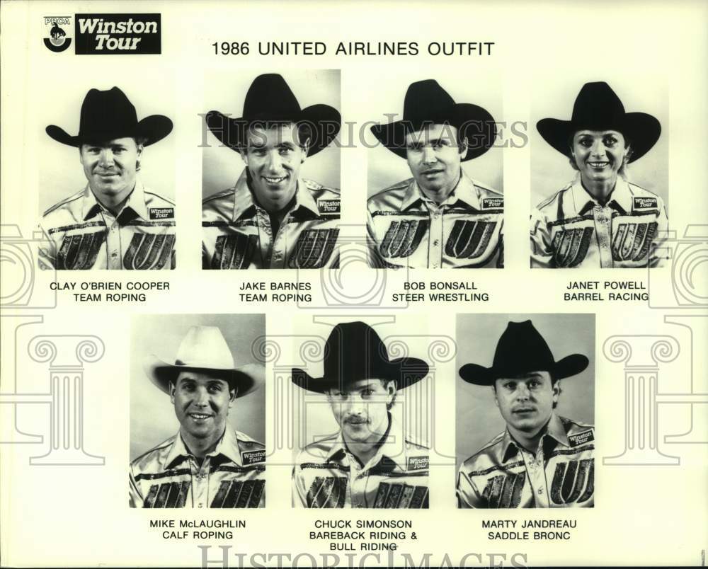 1986 Press Photo United Airlines Outfit members on the PRCA Winston Tour (rodeo)- Historic Images