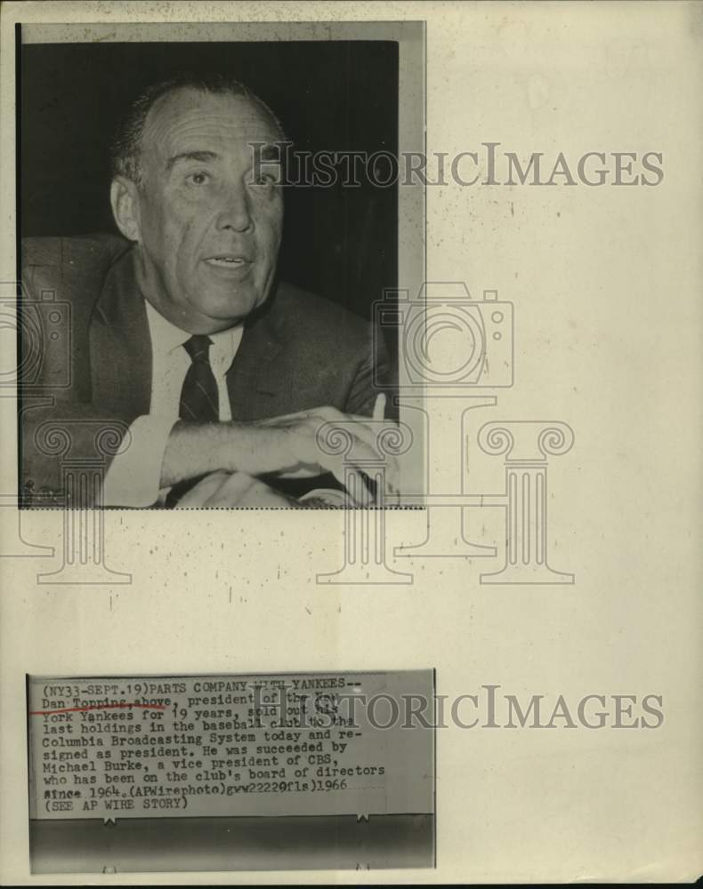 1966 Press Photo Former New York Yankees baseball team president Dan Topping- Historic Images