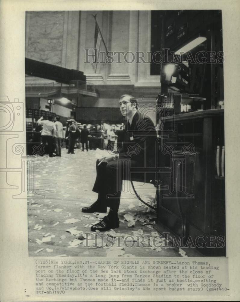 1970 Press Photo Former New York Giants football player Aaron Thomas at NYSE- Historic Images