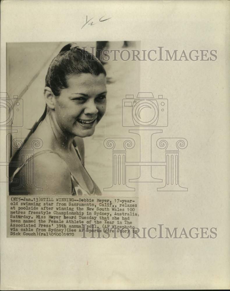 1970 Press Photo Swimmer and AP female athlete of year Debbie Meyer in Sydney- Historic Images
