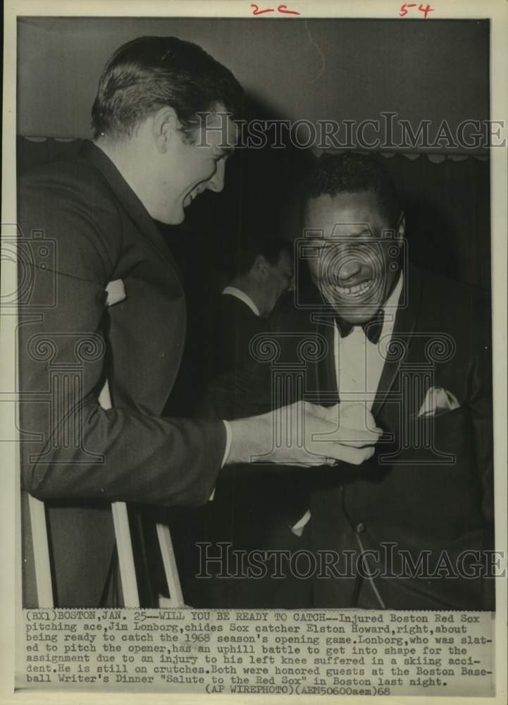 1968 Press Photo Boston Red Sox players Jim Lonborg and Elston Howard at dinner- Historic Images