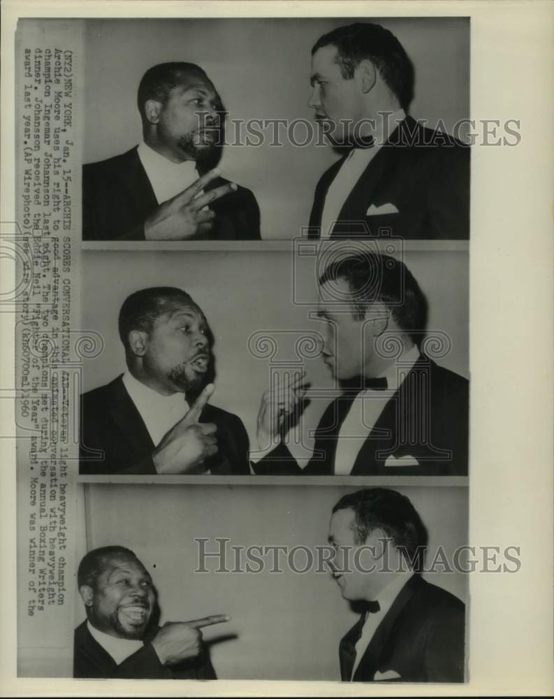 1960 Press Photo Boxing champions Archie Moore and Ingemar Johannson in New York- Historic Images