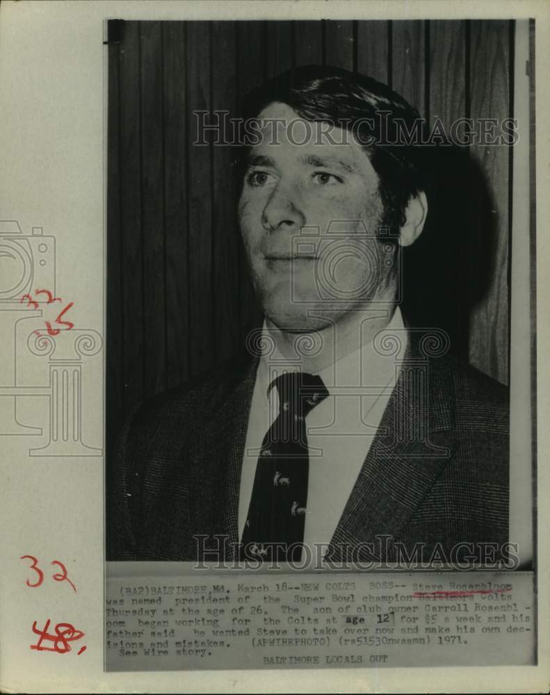1971 Press Photo Steve Rosenbloom, owner's son, president of Baltimore Colts- Historic Images
