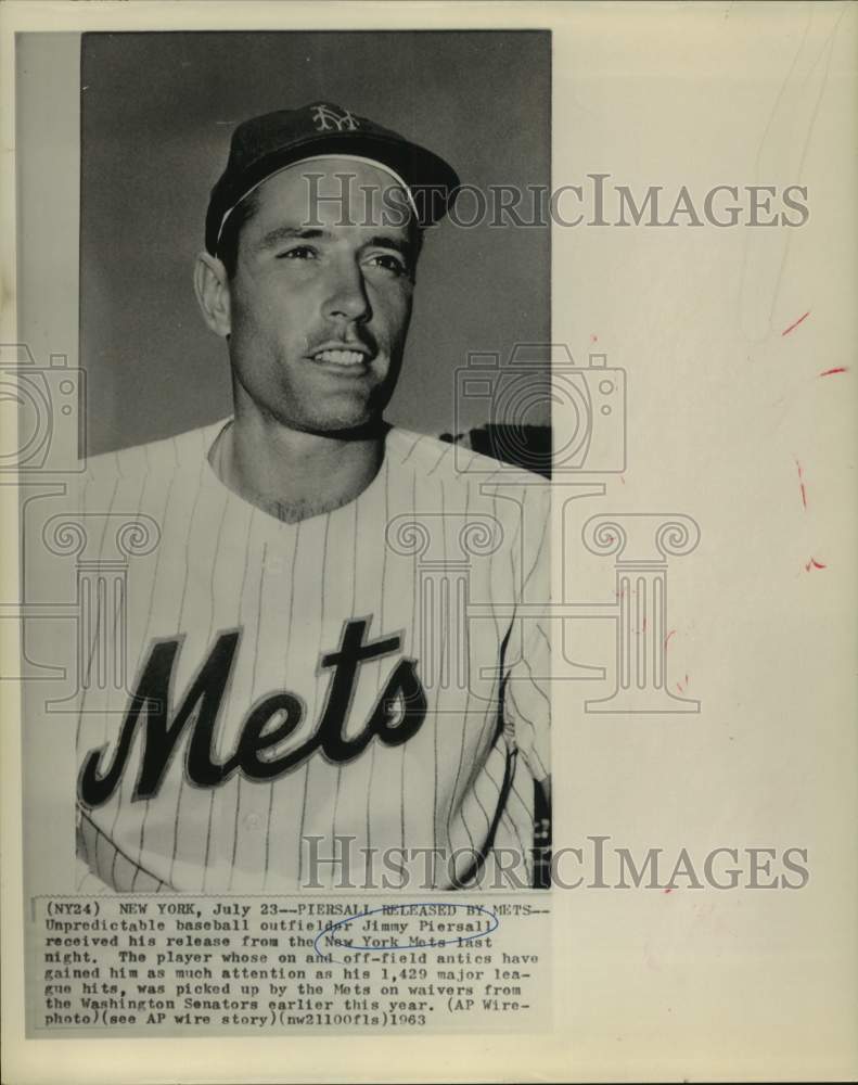 1963 Press Photo Mets release unpredictable baseball outfielder Jimmy Piersall- Historic Images