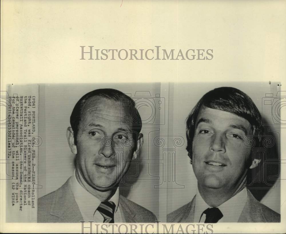 1972 Press Photo Trail Blazers ex-coach Rolland Todd & new Stu Inman- Historic Images