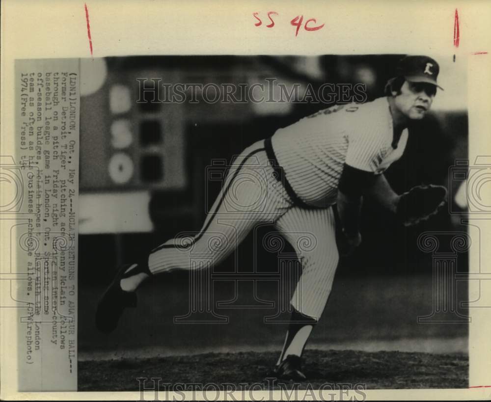 1974 Press Photo Former Detroit baseball player Denny McLain in London, Ontario- Historic Images