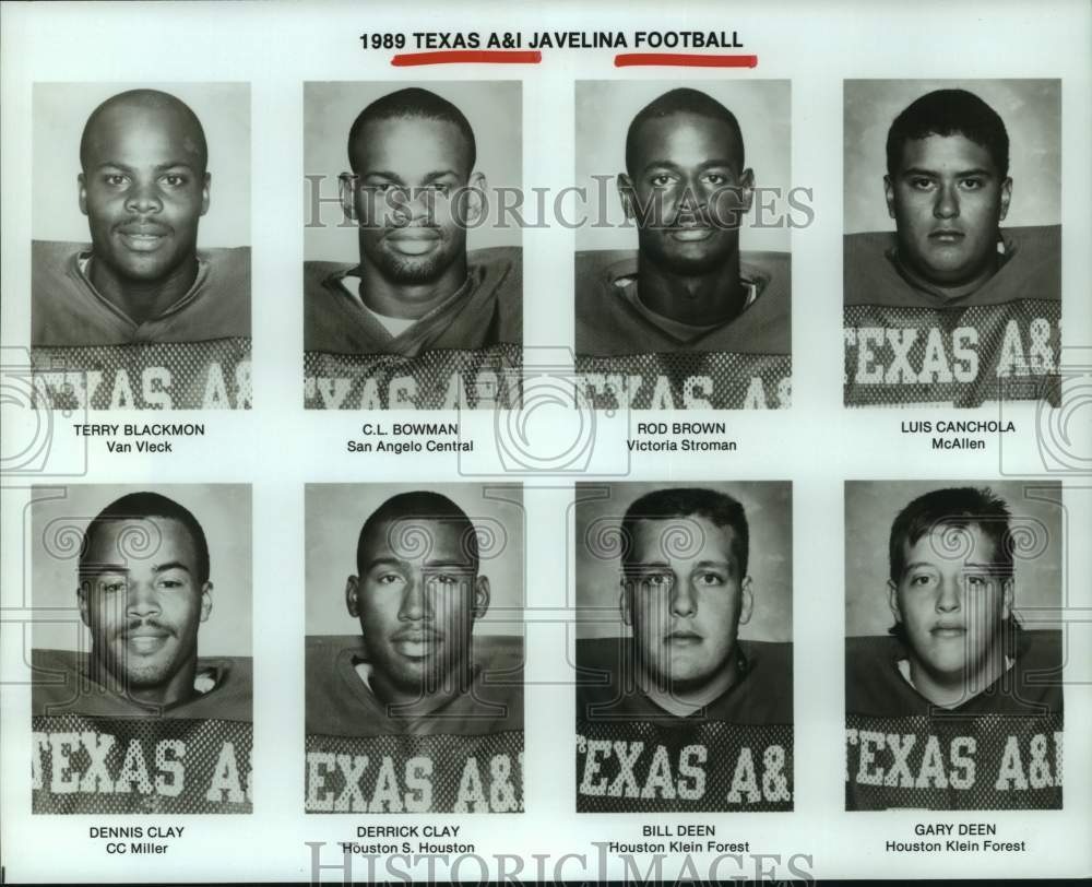 1989 Press Photo 1989 Texas A&amp;I Javelina Football team member photos - hcs24454- Historic Images