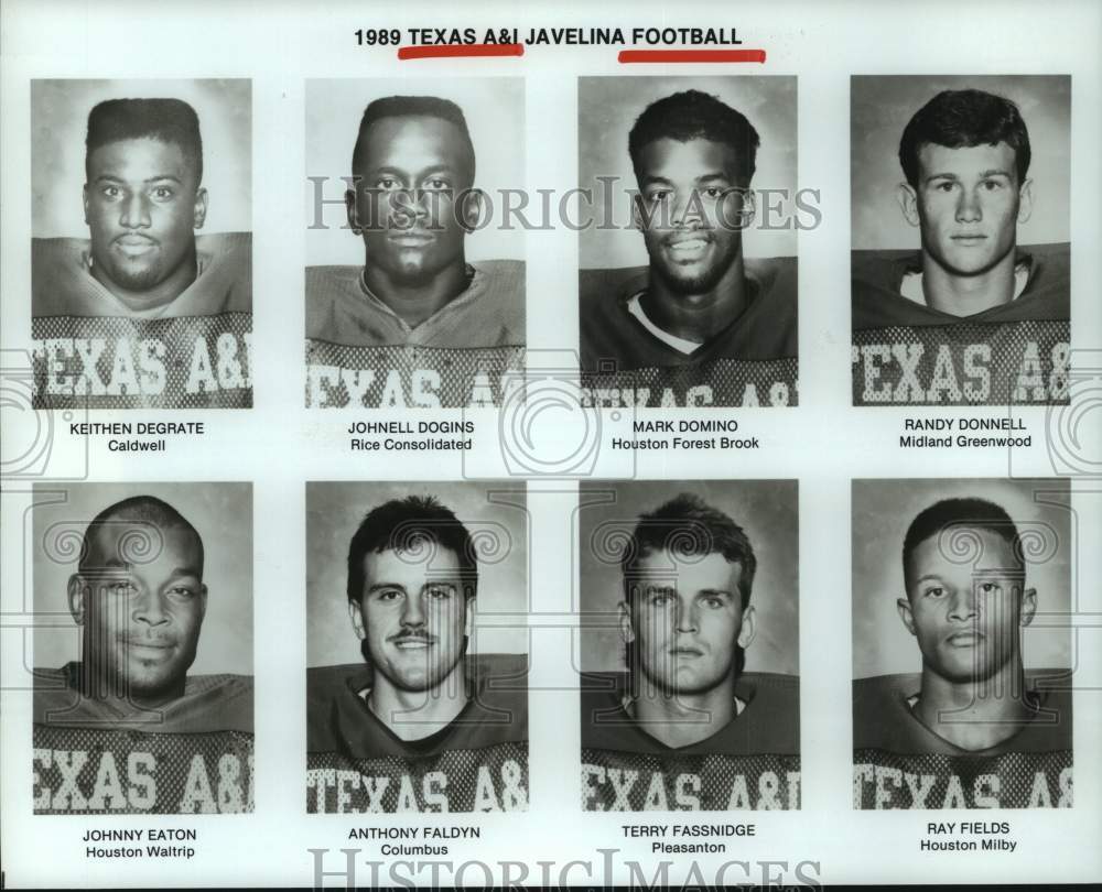 1989 Press Photo 1989 Texas A&amp;I University Javelina Football team member photos- Historic Images