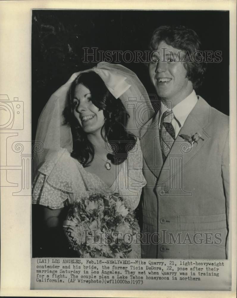 1973 Press Photo Light-heavyweight Mike Quarry and bride, former Ticia DeDora- Historic Images