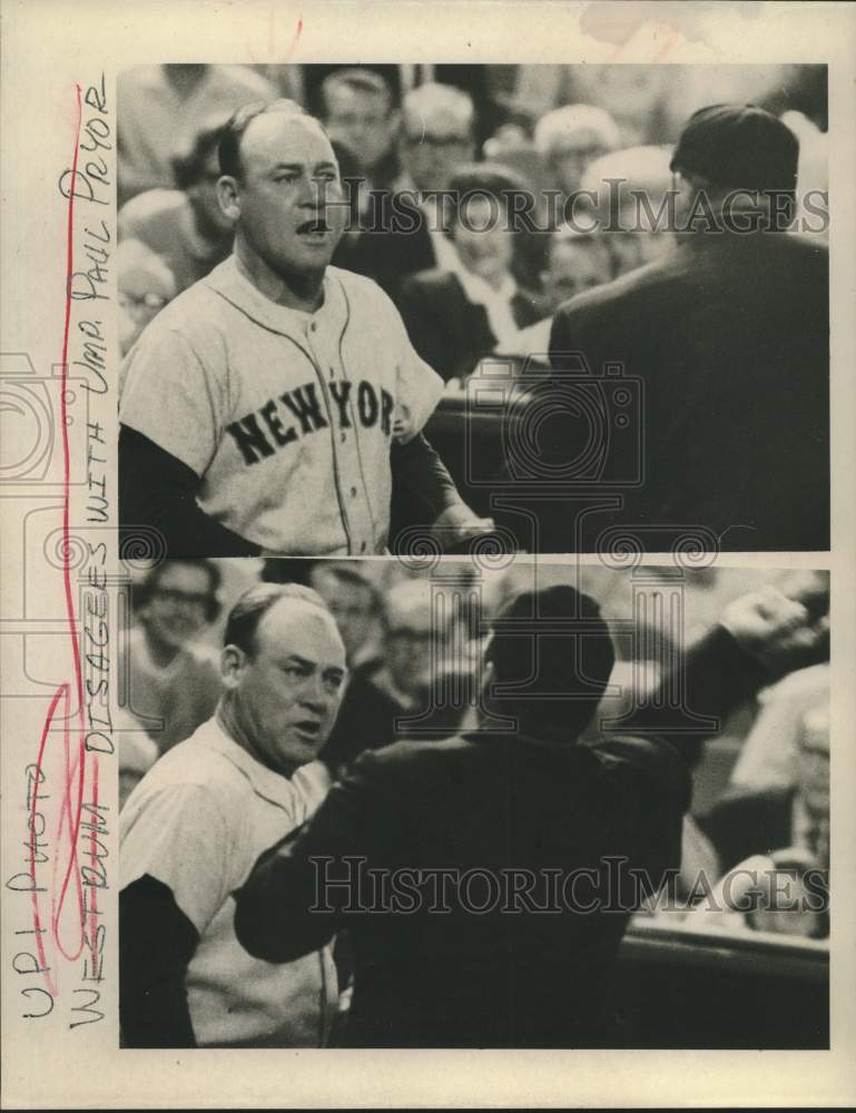 1966 Press Photo New York Mets manager Wes Westrum argues with umpire Paul Pryor- Historic Images